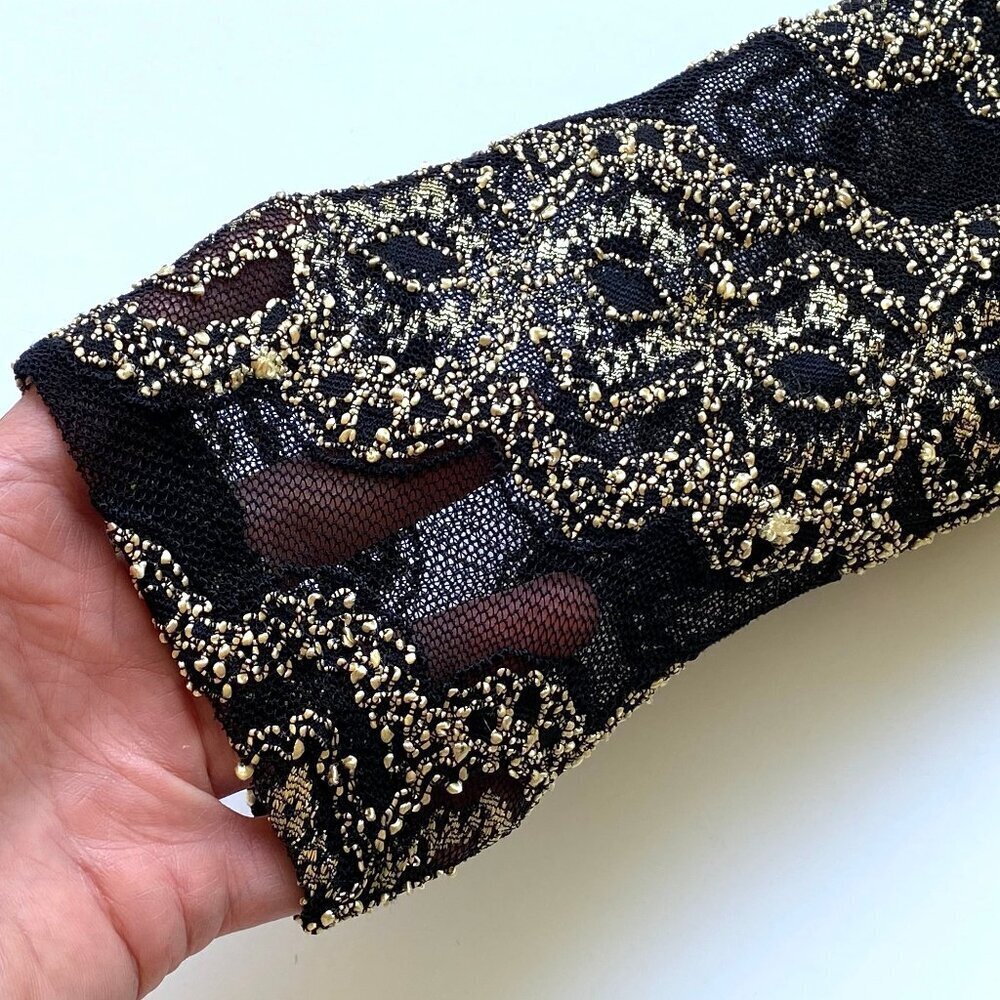 Bacci Black Lace & Metallic Gold Embroidered Dress Size M - Picture 8 of 15
